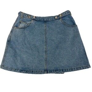 Vintage Squeeze Jeans Denim Wrap Mini Skirt Size 7‎ Light Wash 90s Y2K A-Line